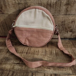 Handmade Round Peachy Pink Gingham With Cream Fabric Adjustable Strap Bag Purse  - Bild 1 von 7