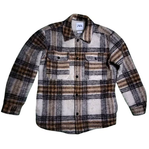 Zara Shacket M Brown Relaxed Fit Flannel Shirt Jacket Plaid Overshirt - Bild 1 von 12