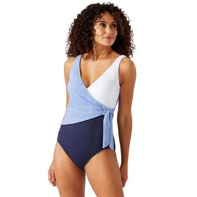 Tommy Bahama Island Cays Blue Colorblock One Piece Swimsuit Size 12 - Image 1 of 4