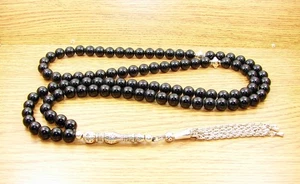 8mm x 99 BLACKK ONYX akeek-e-Sulemani PRAYER BEADS ISLAMIC TASBIH MASBAHA GIFT - Picture 1 of 6