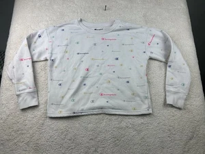 Champion Spell Out Crewneck Sweatshirt Sz L Kids White Multicolor Logo - Picture 1 of 8
