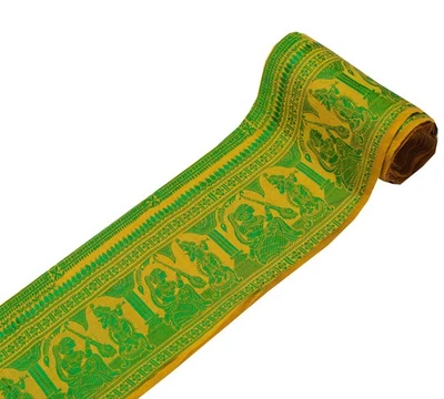 Sushila Vintage Yellow Saree Border Indian Craft Sewing Trim Woven Lace Ribbon - Image 1 of 4