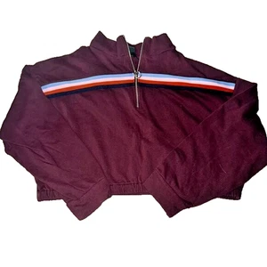 Wild Fable Quarter Zip Pullover Women’s XXL Burgundy Cropped Colorblock Striped - Picture 1 of 3