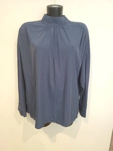 KLEY Ladies Blue High Neck Silky Long Sleeve Top Size Uk 16 Blouse - Picture 1 of 4