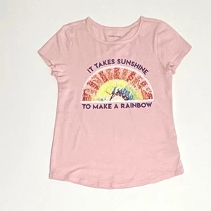 Lands' End Girls Pink Rainbow Sequins T-Shirt Girls Size 7-8 (S) - Picture 1 of 7