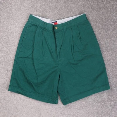 Pantalones Cortos Chinos Plisados Vintage Tommy Hilfiger Mezcla Algodón Verde Talla 32x7 Foto 1 de 4