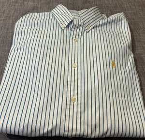 Camisa Ralph Lauren Calce Clásico Para Hombre Talla L Azul Rayas Botones Amarillo Poni - Imagen 1 de 7