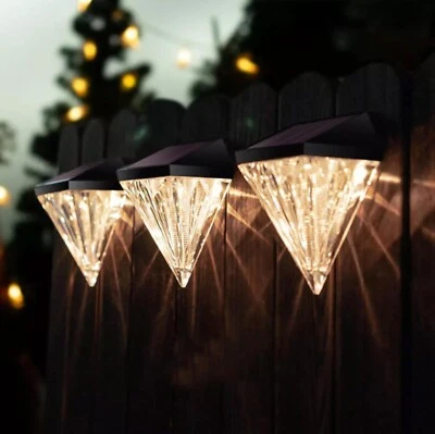 4 x Solar Diamond Wall Lights Door Fence SMD LED Outdoor Garden Path Stairs Lamp - Image 1 of 4