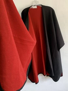 UNISEX RED & BLACK WOOL REVERSIBLE PONCHO   BODYWARMER  CAPE PASHMINA CARDIGAN - Picture 1 of 20