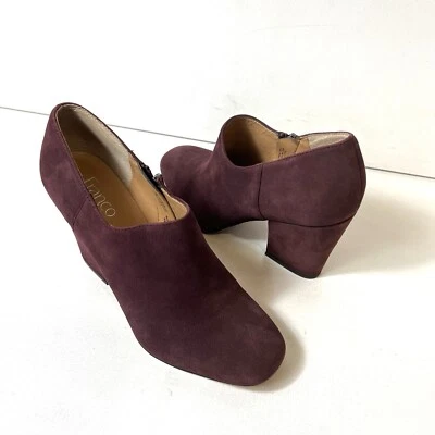 Franco Sarto Womens 8.5M Burgundy Suede Chunky Heels Zip Up Comfort Classic Pump - Image 1 of 4