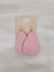 Plunder Earrings Pink Leather Tear Drop Jewelry - Picture 1 of 5
