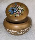 Small Turned Wooden Vibrant Floral Hand Painted Wood Lidded Trinket Box Vintage