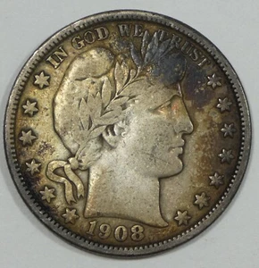 1908 Barber Half Dollar VERY FINE Silver 50c - Imagen 1 de 4