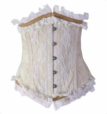 Women's Corset Beige/Cream Taffeta and Lace Waist Cincher Wedding Heavy Duty - Image 1 of 4