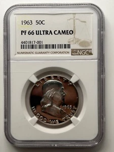 1963 Proof Franklin Silver Half Dollar NGC PF66 Ultra Cameo (NGC Population 192) - Picture 1 of 8