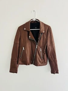 Chaqueta de moto 7 For All Mankind marrón de cuero vegano mediana - Imagen 1 de 6