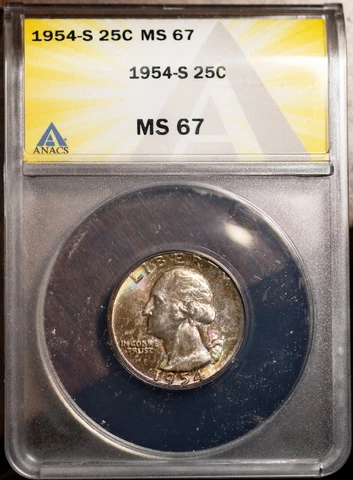 1954-S 25c Silver Washington Quarter MS 67 Orig Mint New ANACS # 7351628 + Bonus Cover