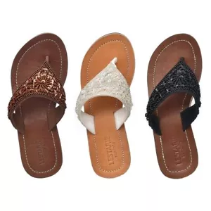 Lestarie Damen Sandale, Leder handgefertigt, Flipflops, Pailletten Zehentrenner - Bild 1 von 22