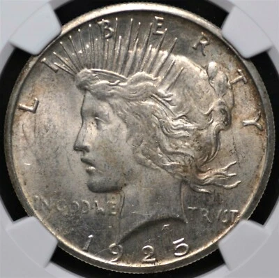 1925 S PEACE DOLLAR NGC MS 61 NICE COIN FOR THIS CONDITIONALLY CHALLENGED DATE - Image 1 of 3