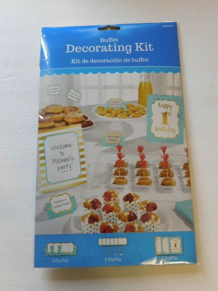 1st Birthday Boy Blue and Gold Buffet Decorating Kit First Party Supplies Baby