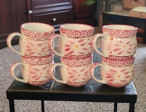 Set of 6 Temptations By Tara Old World Red Cranberry 12oz Coffee Tea Floral Mugs - Picture 1 of 4