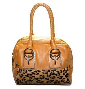 Smith and Canova Womens Tan Orange Leather Leopard Print Shoulder Bag Handbag - Picture 1 of 1