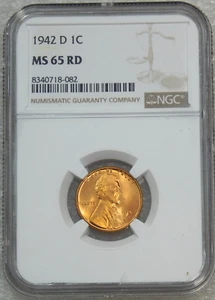 1942-D Lincoln Cent NGC MS65RD hellrot mit hervorragendem Glanz, PQ #C87V - Bild 1 von 4