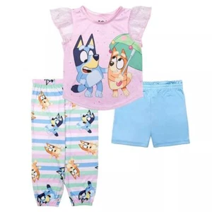 Bluey and Bingo Toddler Girl's Colorful Spring Time 3-Piece Pajama Set - Picture 1 of 5