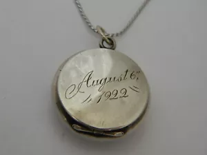 Antique 925 Sterling Silver Pill Box Pendant Dated August 6, 1922 & 24" Chain - Picture 1 of 5