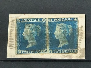 GB QUEEN VICTORIA SG 14 2D BLUE X PAIR, 3 MARGIN USED ON ORIGINAL PIECE - Picture 1 of 1