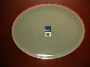 NEW DENBY FIRE SAGE 1 LARGE SERVING OVAL PLATTER PLATE POTTERY STONEWARE CHINA - Picture 1 of 2