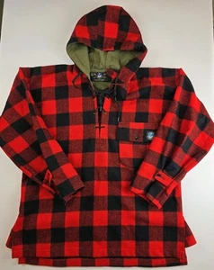 Vintage Swanndri Bush Shirt Draw Wool Hooded Red Black Check XOS 106cm NZ Made - Picture 1 of 11