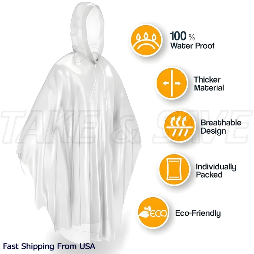 Poncho de Lluvia Desechable Emergencia Impermeable Adulto Senderismo Abrigo Capucha / Paquete de 1-10 Foto 1 de 4