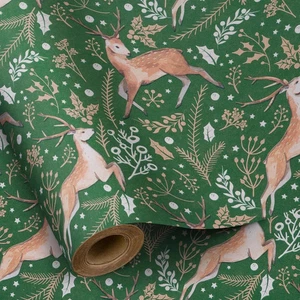 Ruspepa Kraft Christmas Wrapping Paper Pack of 1 Roll Green Reindeer Sealed New - Picture 1 of 6