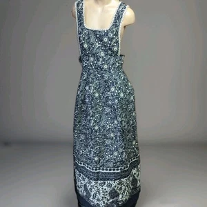 Vintage 1970s Dollyrockers Linen Batik Hippie Cottagecore Pinafore Dress Sz S - Picture 1 of 9