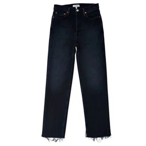 Re/Done Jeans Damen 27 70er High Rise Ofenrohr Stretch Raw Hem Button Fly schwarz  - Bild 1 von 11