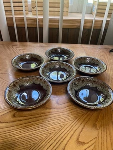 VINTAGE CANONSBURG USA POTTERY BROWN DRIP GLAZE FRUIT DESSERT BOWLS 6" WIDE - Picture 1 of 11