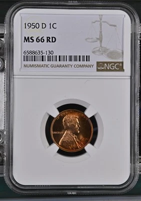 1950 D Lincoln Wheat Cent NGC MS-66 RD Toner! - Image 1 of 2