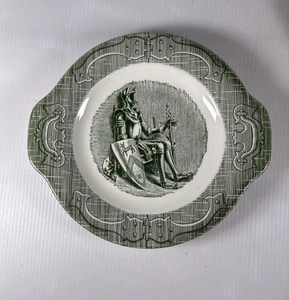 Old Curiosity Shop Lugged Plate  Suit of Armour 8"L Green transferware Vtg - Picture 1 of 5