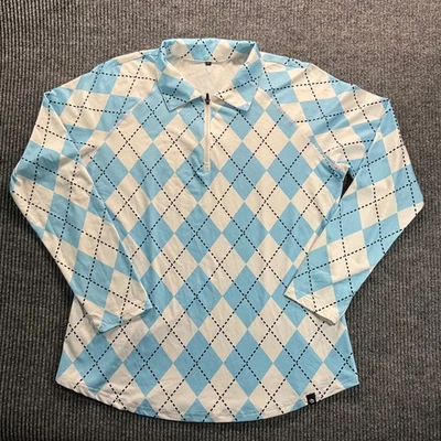 Pullover Soneven para mujer grande Argyle cuarto cremallera manga larga azul blanco golf Foto 1 de 4