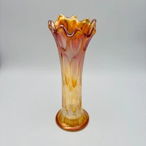 Fenton Marigold Iridescent Carnival Glass Swung Vase 9 Point Long Thumbprint - Picture 1 of 9