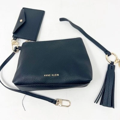 ANNE KLEIN BLACK FAUX LEATHER SMALL CLUTCH PURSE MAKEUP BAG KEY CHAIN NWOT - Image 1 of 4