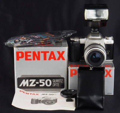 MIB Pentax ZX-50QD 35mm Film AF SLR + smc Pentax-FA 35-80mm Lens & AF-330FTZ Kit - Image 1 of 4