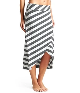 PRETTY ATHLETA WOMEN'S IVORY CHARCOAL RIBBON STRIPE MIDI SKIRT Sz S - Picture 1 of 4