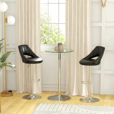 Table Glass Coffee Room Kitchen Chrome Modern Clear Round Tempered Bar Stand - Image 1 of 4