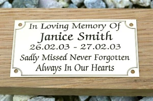 MEMORIAL BENCH PLAQUE GRAVE MARKER SIGN PERSONALISED ENGRAVED SOLID GOLD BRASS - Picture 1 of 11