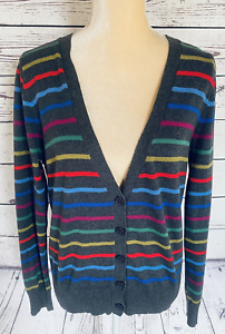 Love By Design Women’s Cardigan Multicolored Striped Button Down Lace Sheer Back