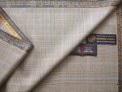 HUDDERSFIELD FINE WORSTED = BROADHEAD & GRAVES, 48% SUPER 100’s MERINO WOOL & 52% SILK SUITING FABRIC = MADE IN ENGLAND = 3.5 m.