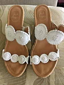 JACK ROGERS Shelby Espadrille Jute Wedge Sandals WHITE Leather Women Sz 10 - Picture 1 of 9