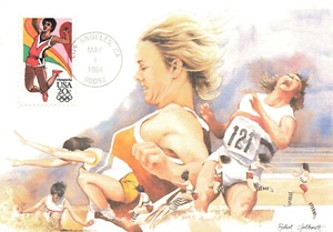 USA Los Angeles CA Olimpiadi 1984 Donna Corsa e Salta 1° Giorno Carta Massima - Foto 1 di 2